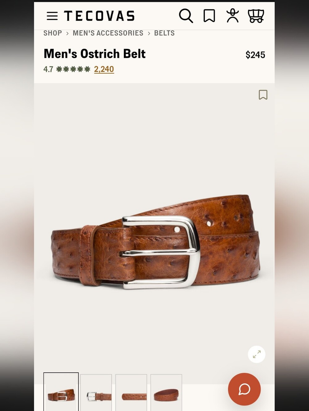 Tecovas Genuine Ostrich Leather Belt